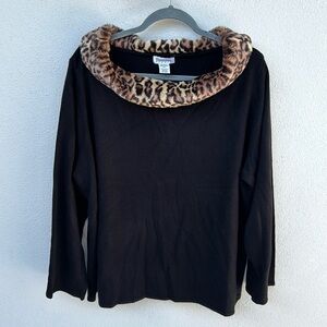Hampshire Studio Plus Black Shirt with Faux Leopard Cowl Neck Size 3X